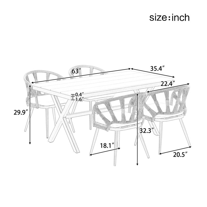 Excellent choix pour les espaces extérieurs avec chaises en PE et table en bois en plastique, Brun