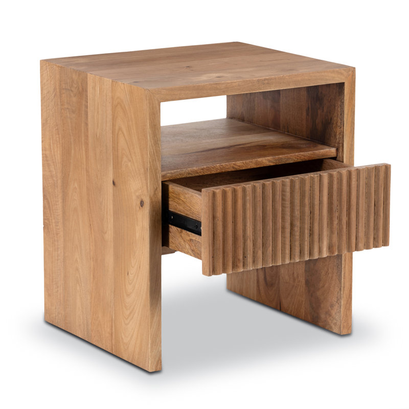 Table de chevet en bois massif brun clair à 1 tiroir Buckley