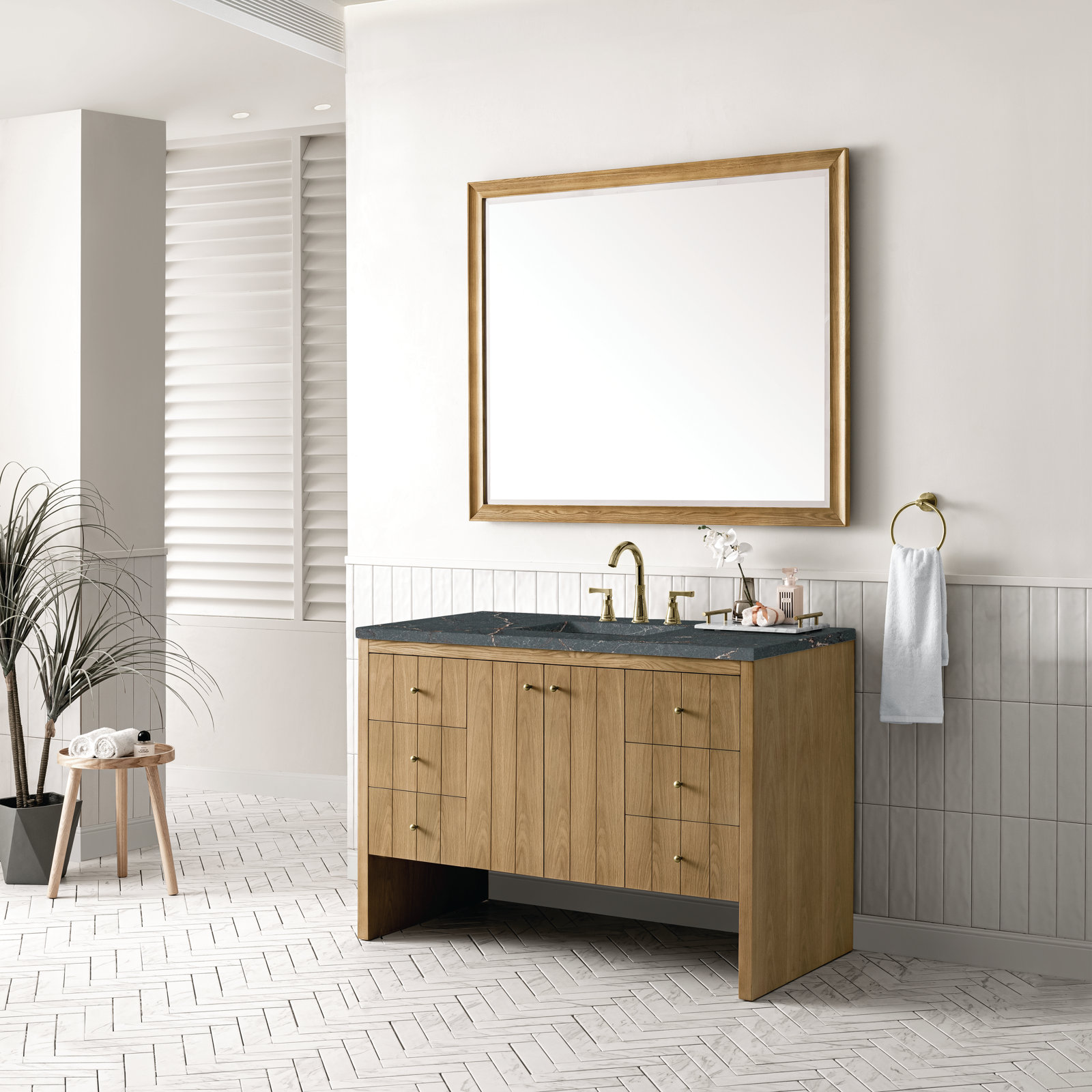 Hudson 48'' Single Bathroom Vanity, Parisien Bleu, 8" Widespread, Light Natural Oak