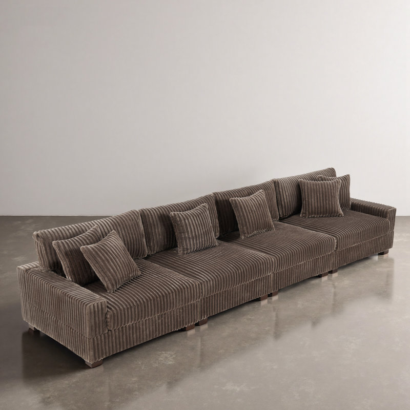 4 - Piece Upholstered Light Brown Faux Rabbit Fur Flannel Modular Sectional Sofa with Armrests & Throw Pillows, Light Brown
