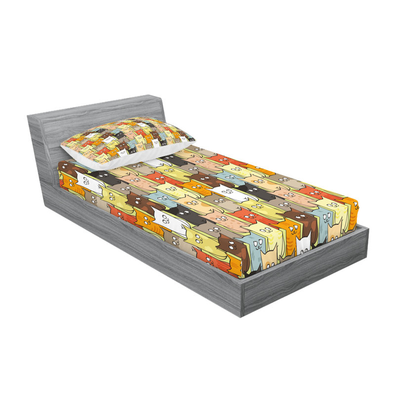 Ambesonne Cats Fitted Sheet & Pillow Sham Set, Multicolor, Twin Sheet Set + 1 Fitted Sheet + 2 Pillowcases