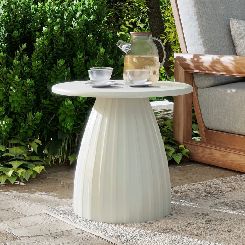 Round Patio Side Table, Metal Steel Outdoor Side Table, Patio Accent End Table, White