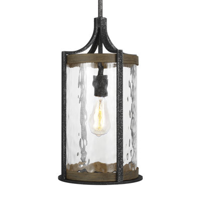 Scot 1 - Light Distressed Weathered Oak/Slate Gray Metal Lantern Pendant