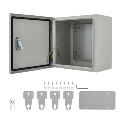 Boîte électrique en acier inoxydable imperméable et anti-poussière NEMA 4X / IP66 / IP67 - armoire murale verrouillable 12 x 12 x 8 po avec plaque de fixation et 2 clés, armoire antirouille - blanc grisâtre (Suzhou)
