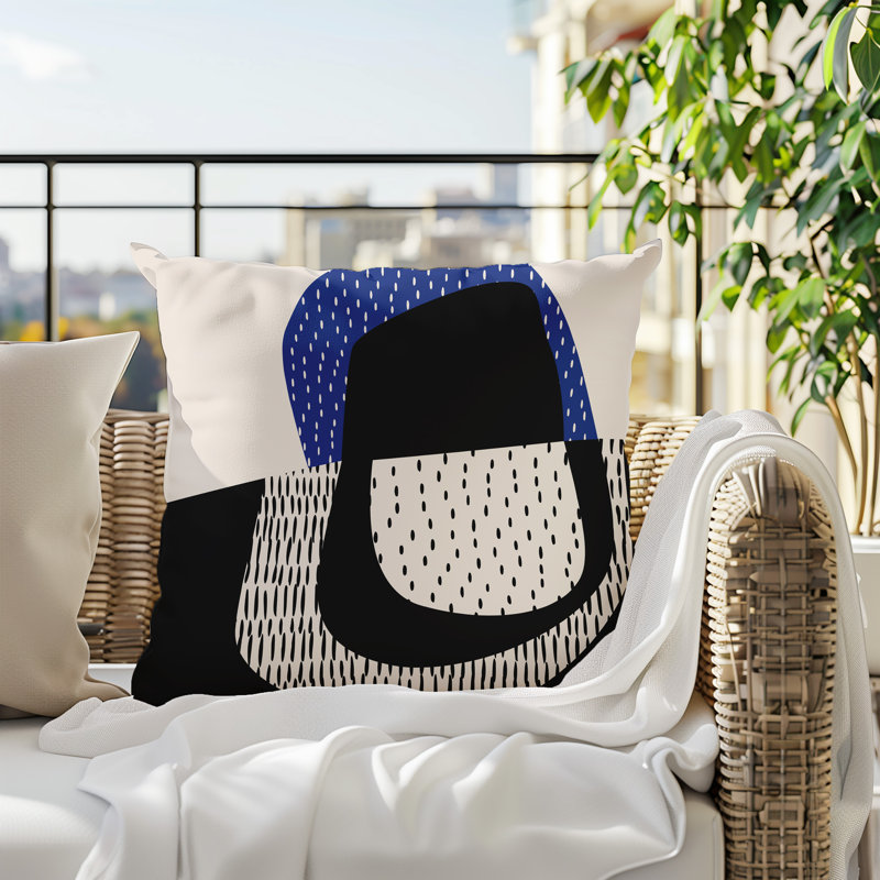 Coussin carré intérieur / extérieur pia, H 19 po x l 19 po, Bleu marine / noir / blanc cassé