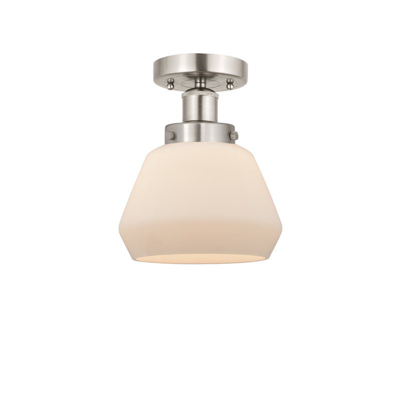 Plafonnier semi-encastré en verre Cahn, Blanc mat, Nickel satiné brossé