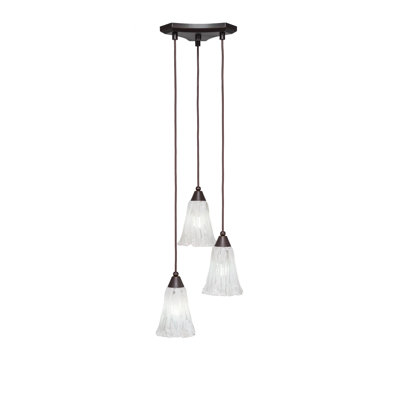 Europa 3 Light Cord Cluster Pendalier Shown In Brushed Nickel Finish With 5" White Linen Glass