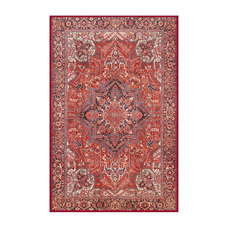 Tapis oriental jaune clair / rouge / noir Alima, Rectangle 5 pi x 7 pi
