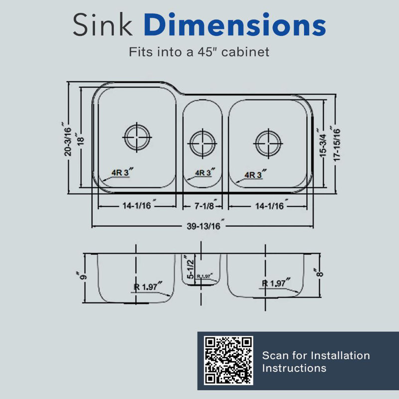 Medallion Gourmet 39.19'' L Triple Bowl Stainless Steel Kitchen Sink