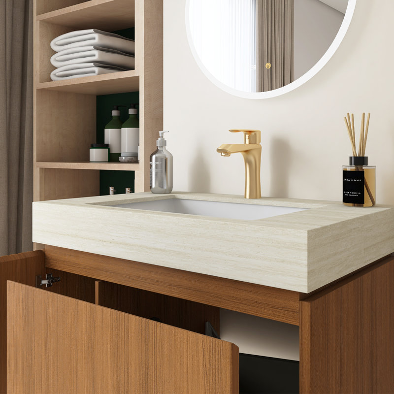 30" Bathroom Vanity With Sink, Wall-Mounted Plywood Bathroom Storage Cabinet With Drawer & Door, Beige, Brown