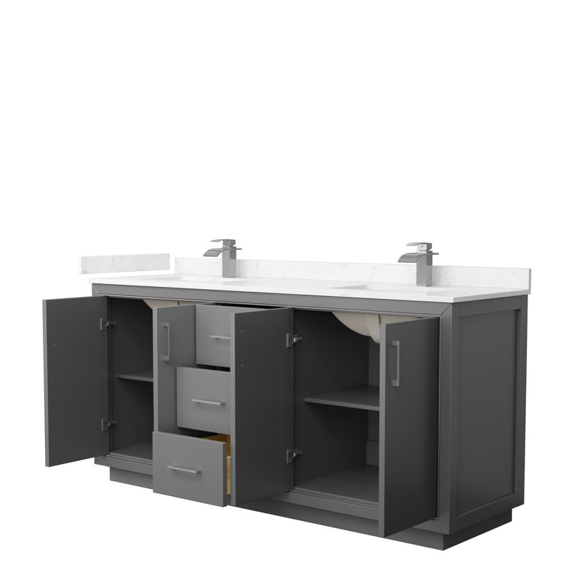 Icon 72" Double Bathroom Vanity Set, Dark Gray, Carrara, Brushed Nickel