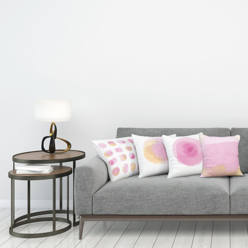 Everts Indoor / Outdoor Abstract Square Throw Pillow Cover, Baby Pink/Ecru/White, 60cm H x 60cm W x 0.01cm D
