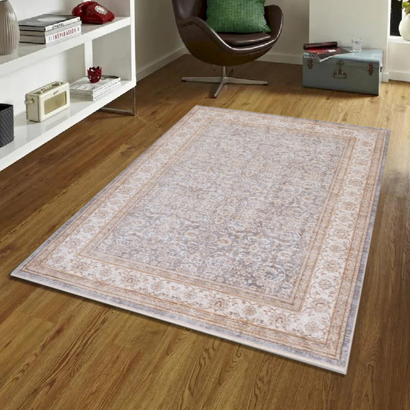 Elaxi Faded Print With Gray Edges Rug, Rectangle 2' x 3'