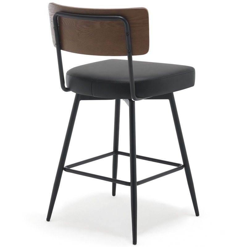 Swivel Upholstered Counter Stool with Metal Frame, Black