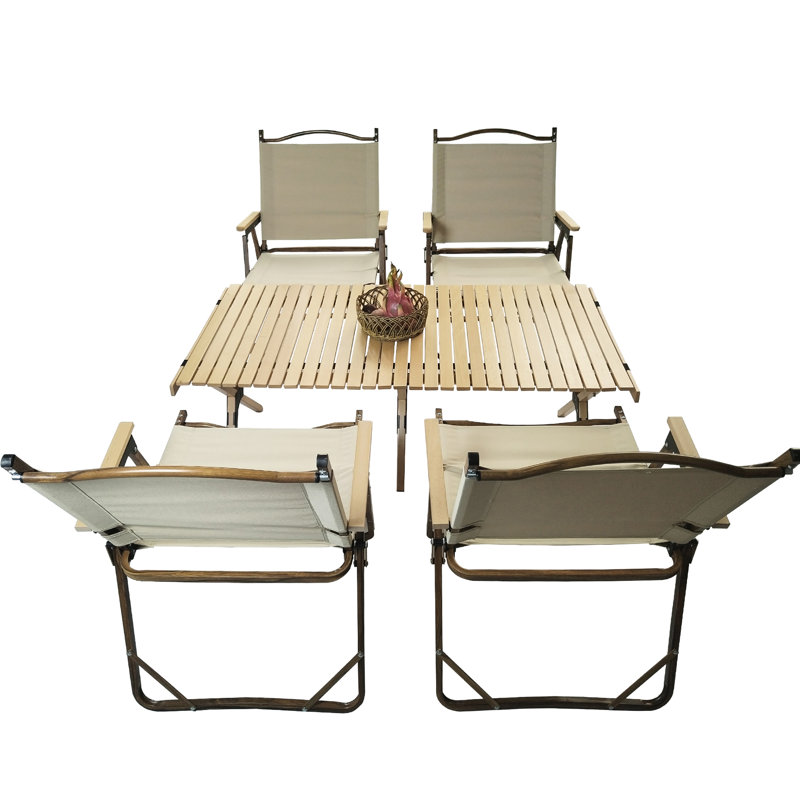 Foldable Portable Dining Table And Chair - Natural Style For Various Occasions 1 & 4 Chairs. Wood With Aluminum Frame Suitable Indoor Outdoor. Easy To Assemble. Ideal Camping, Fishing, Beaches. 2
