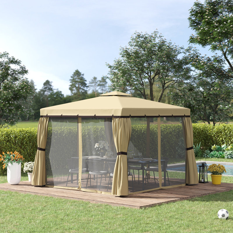 Abderahman 3 x 3(m) Patio Gazebo Canopy with 2 Tier Roof, Beige