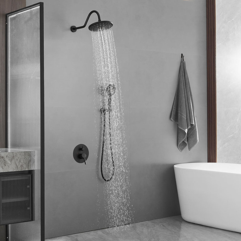 Wall Mounted Shower System With Hand Shower 2 Handle Complete Shower Faucet Kit Brass Shower Faucet Combo With Pressure Balance Valve