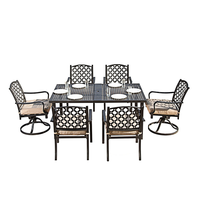 Outdoor 7 Pcs Patio Dining Set, Beige