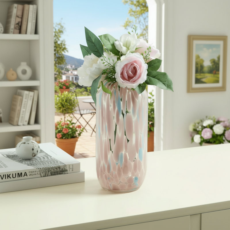10-Inch Multi-Colored Painted Glass Cylindrical Vase, A Must-Have For Home Décor.