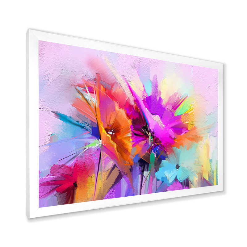 Abstrait pinceau printanier, bouquet de fleurs de printemps - reproduction d'art sur toile traditionnelle, Cadre photo blanc