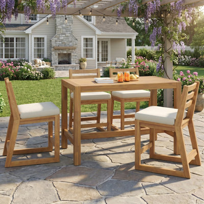 Ensemble de bar de patio rustique 5 pièces, ensemble de table et chaises d'extérieur en bois massif avec chaises ergonomiques pour piscine, balcon et cour
