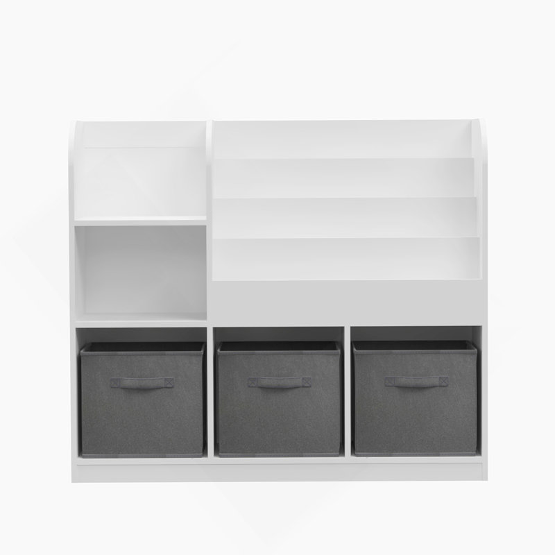 Kids Bookcase and Bookshelf, Multifunctional Bookcase with 3 Collapsible Fabric Drawers, Bookcase Display Stand