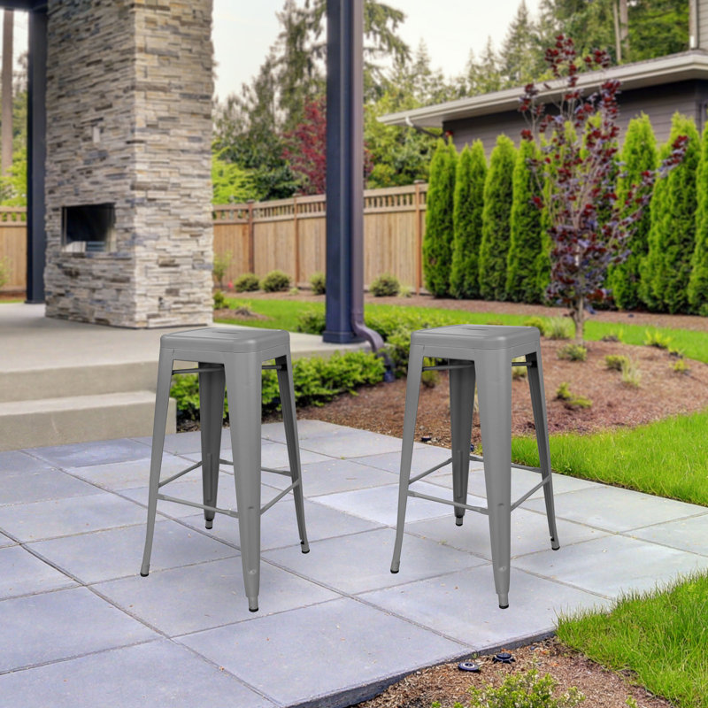Itzia Counter Stool with Metal Frame, Silver, Bar Stool (30" Seat Height), 2