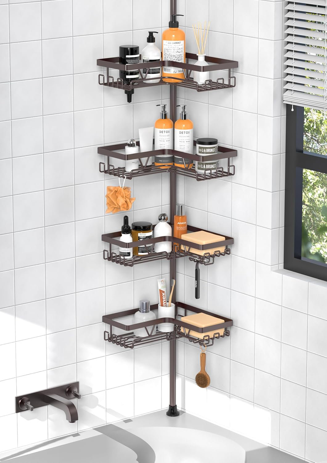 Rebrilliant Corner Shower Caddy Tension Pole - Shower Tension Rod ...