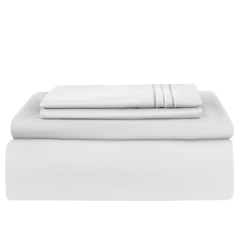 Ensemble de literie en microfibre 1800 Series, Ensemble de draps pour lit simple avec 1 taie d'or, Blanc