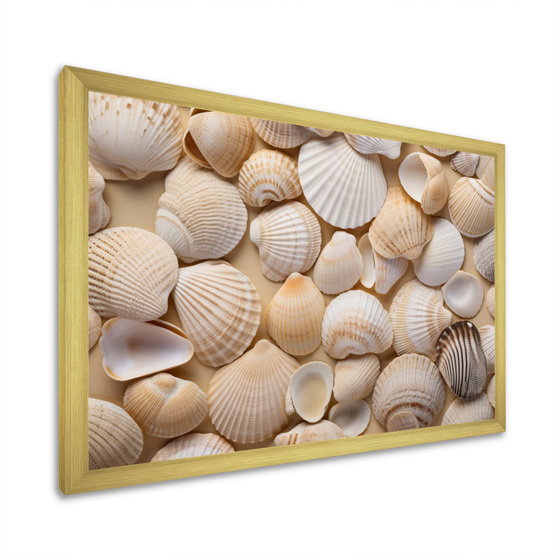 Beige palourde coquillage symphonie II, reproduction d'art sur toile, Encadrement doré, H 16 po x l 32 po x P 1 po