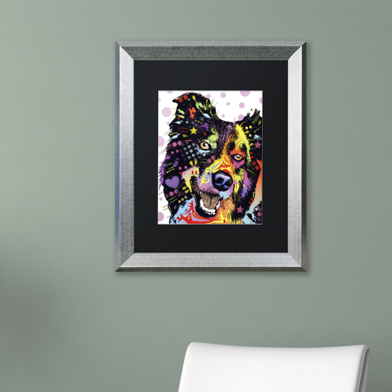 « border collie » par dean russo, reproduction sur toile encadrée, H 20 po x l 16 po x P 0,5 po, Noir mat