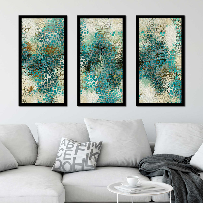 « asoloic aq », ensemble de 3 reproductions d’art encadrées, L 40,5 po x H 25,5 po x P 1 po, Cadre noir