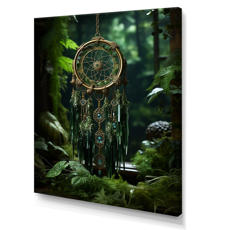 Oasis d'attrape-rêves noir et vert sur toile, Toile tendue, H 32 po x l 16 po x P 1 po