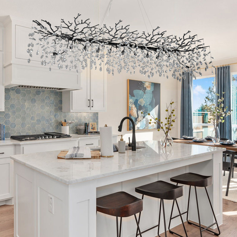 Lustres en cristal Erdenheim, H 16,9 po x l 70,8 po x P 25,5 po, Noir