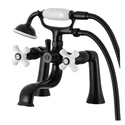 Kingston Brass Kingston Three-Handle 2-Hole Deck Mount Clawfoot Tub Faucet with Hand Shower