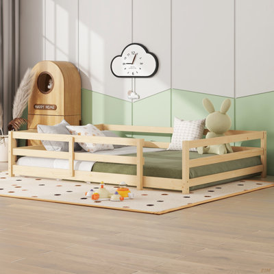 Poppyx Montessori Floor Bed Set With Fence, Sturdy Pine Wood And Safe Guardrails by Harriet Bee