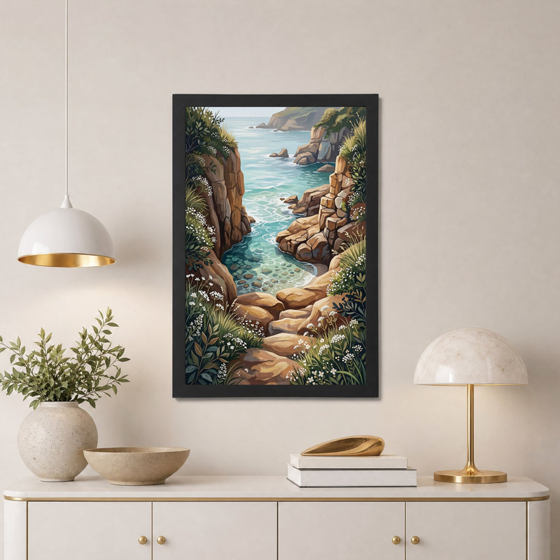 Art mural sur toile, côte rocheuse et mer turquoise, H 24 po x l 16 po
