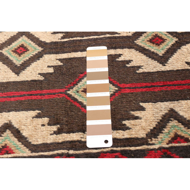 Tapis brun foncé en laine noué à la main de conception unique 3 pi 2 po x 5 pi 5 po New Age