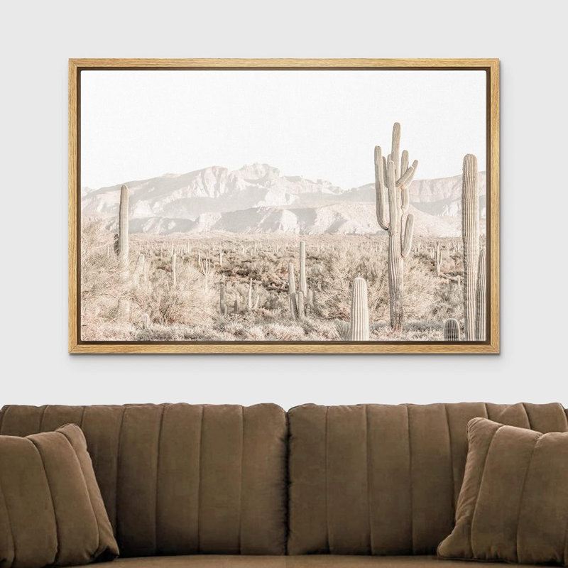 Cactus délavé rétro photographie de paysage naturel rustique, H 24 po x l 36 po, Cadre naturel flottant