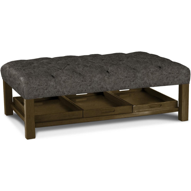 Niyat Upholstered Ottoman, Grey Genuine Leather