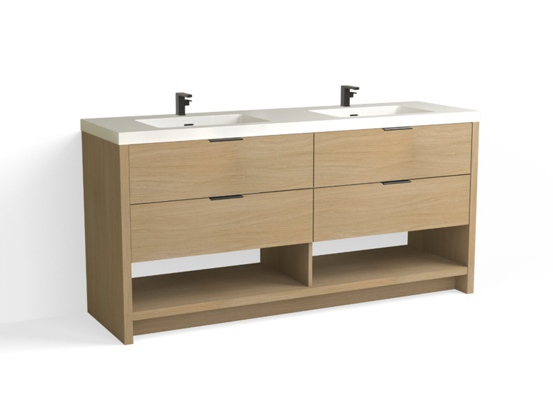 Vue 72" W Freestanding Double Bathroom Vanity, Charred, Matte Black, Matte White/Single