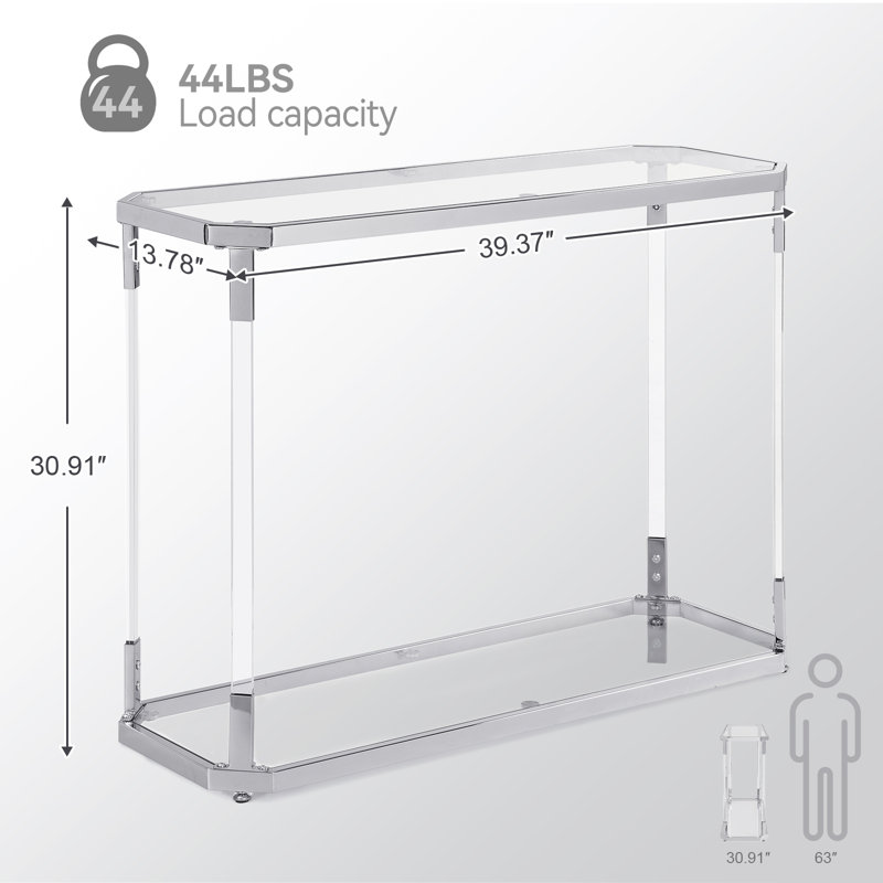 Modern Chrome And Acrylic Console Table With Glass Top And Storage Space