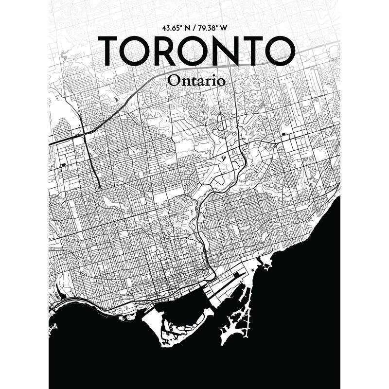 « toronto city map », reproduction d’impression sur affiche à motif encre, H 17 po x l 11 po