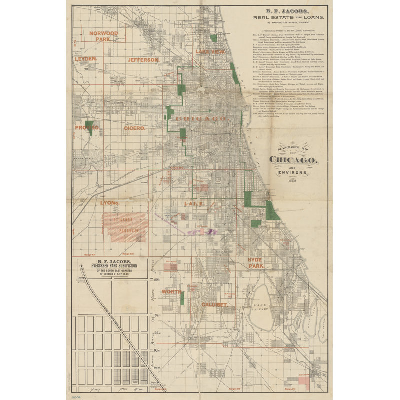 «Chicago 1889 Map On Canvas» par Wild Apple, H 12 po x l 8 po, Cadre flottant noir, Noir