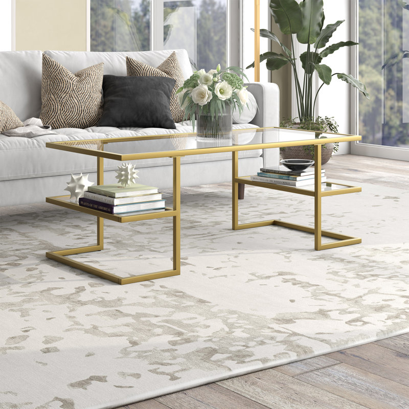 Thames Floor Shelf Coffee Table with Storage, Gold
