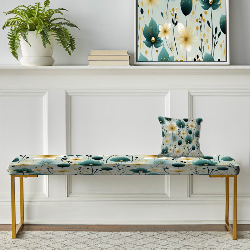 Banc floral rembourré or, Teal & Ivory Coastal Elegance Floral Pattern I