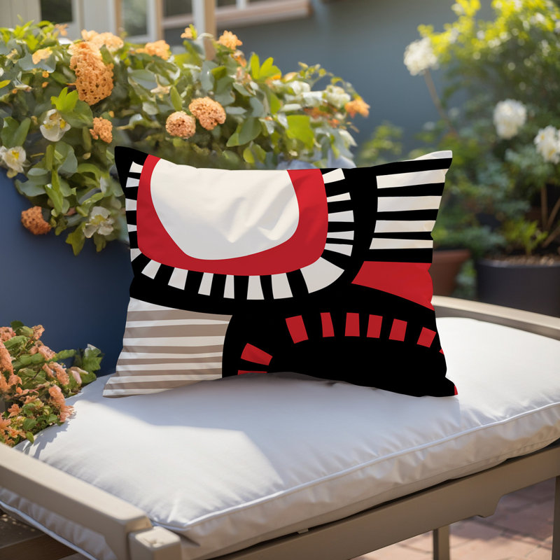 Coussin rectangulaire intérieur / extérieur Alika, Rouge / noir / blanc cassé, H 18 po x l 25 po