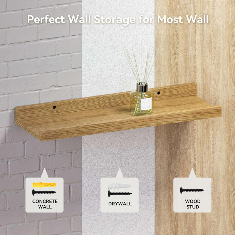 Floating Shelves Set Of 5 - Wall Mounted Storage Shelves With Lip For Home Decor, Books, Photos, And Bathroom Essentials - Durable Composite Wood - Easy Installation