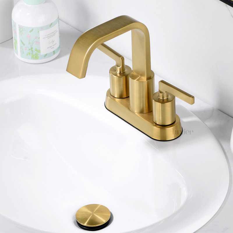 4 in. Centerset 2-Handle Bathroom Faucet with Pop-Up Drain, Gold