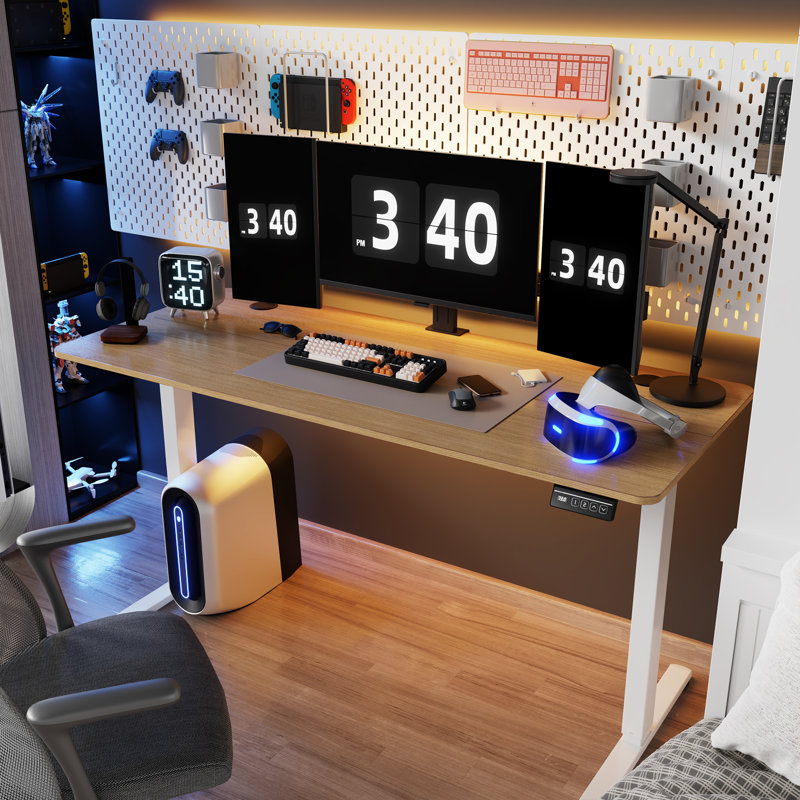 Bureau debout à hauteur réglable Leshae pour bureau à domicile, H 45,2 po x l 55 po x P 24 po, Jaune/blanc